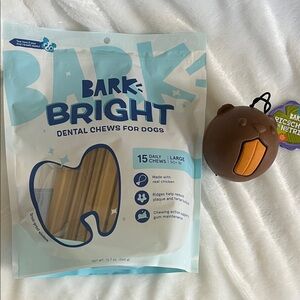 Bark Bright dental chews and dog toy set